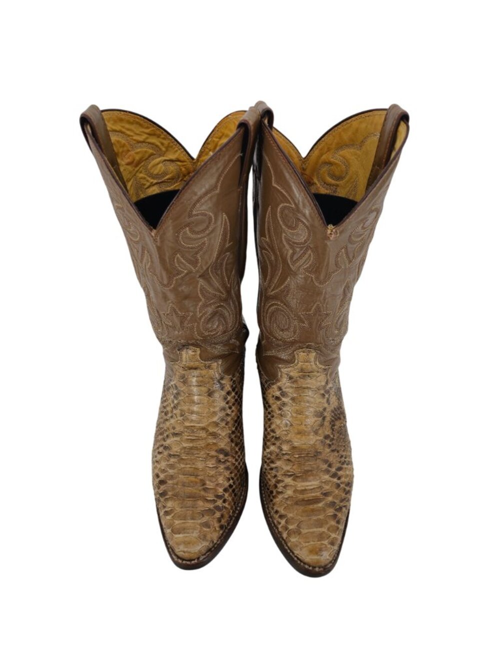 Vintage Exotic Python Snakeskin Justin Mens 11D Brown Cowboy Western Boots USA - Picture 3 of 16